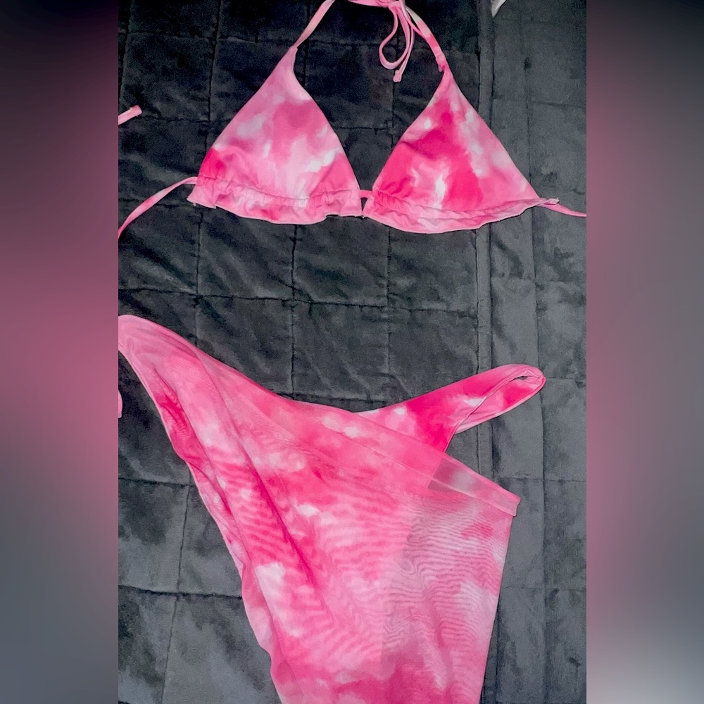 Hot Pink Tie-Dye Bikini & Wrap Covering